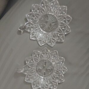 2 Pc Vintage Pressed Glass Hurricane Candle Fairy Lamp BASES By Federal Glass Co